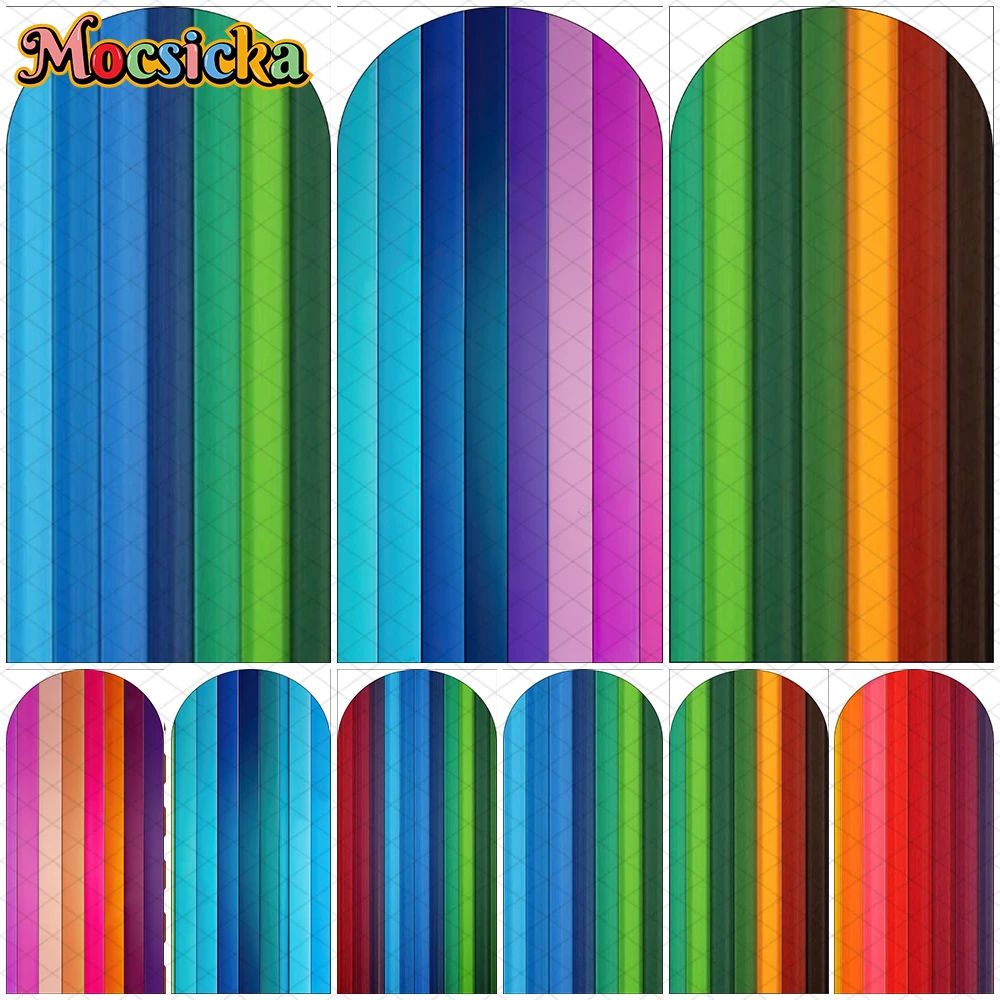 Mocsicka Colorful Stripes Photo Arch Backdrop Cover Blue Green Red Decorations Baby Birthday Party Arched Background Photography