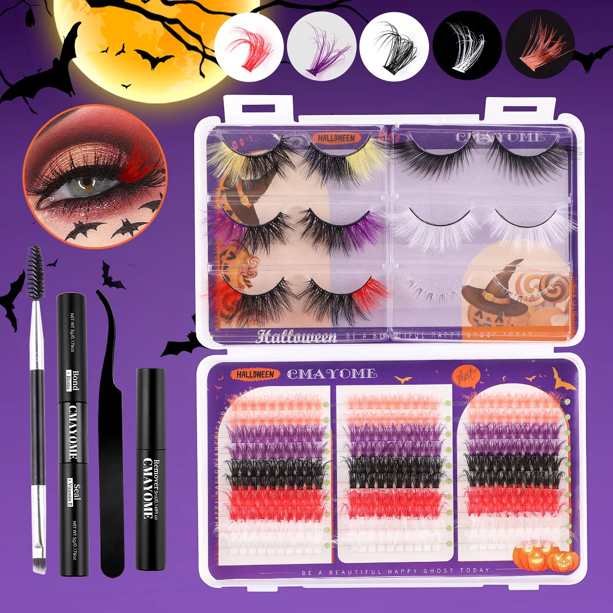 

Colored False Eyelashes for Halloween Cosplay Curly Lash Clusters Set Fluffy Book Volume Individual Eye Lashes Kit for Holiday