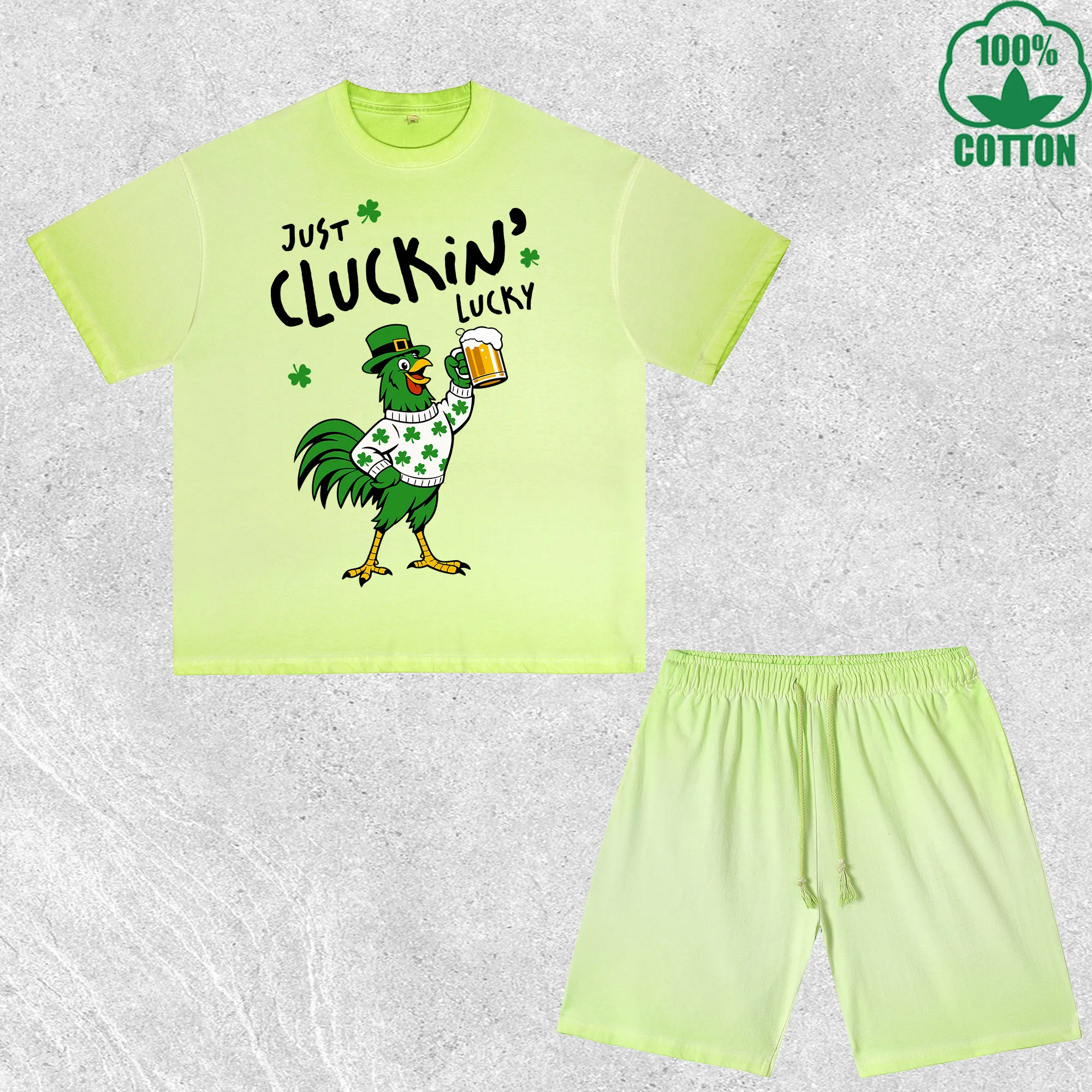 

Patrickin' Saint Patrick Printed Dirty Wash T-Shirt Shorts Set Multicolor Combo Loose Trendy Fashionable 100%Cotton Short