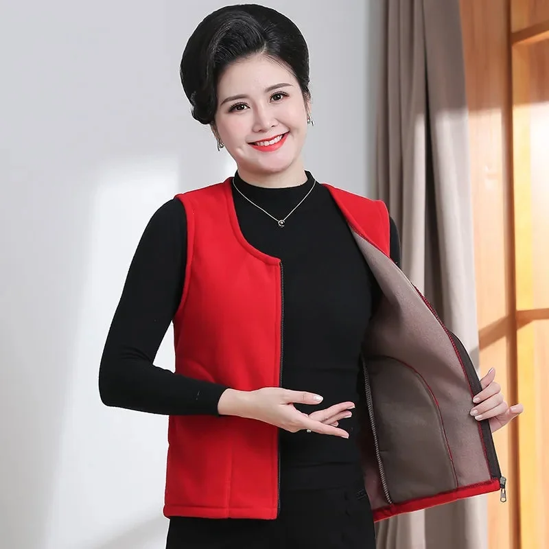 منتصف العمر الإناث سترة صدرية المرأة الصوف الدافئة جاكيت بلا إكمام ربيع الخريف الدافئة معطف بلا أكمام فام