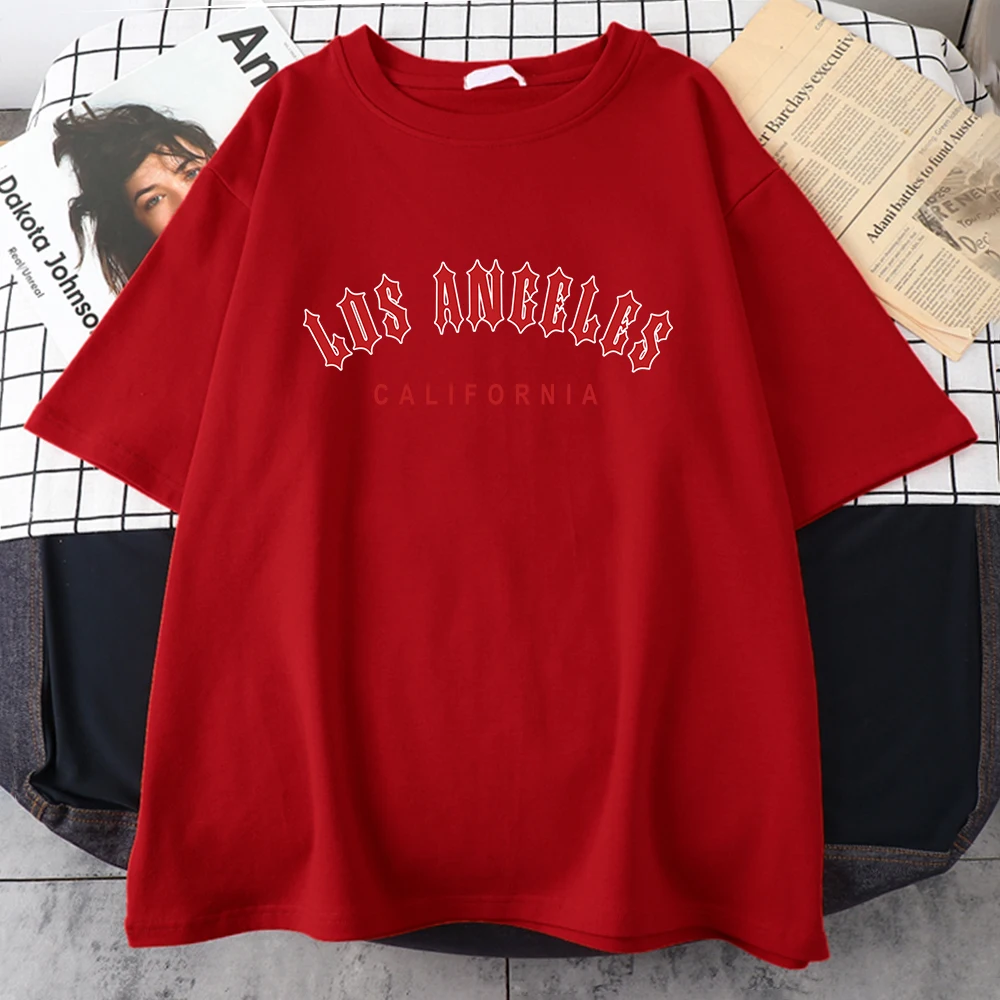 Los Angeles ccalifornia czerwona Artword koszulka damska Plus Size Street shirt casualowa koszulka z okrągłym dekoltem fajna bawełna krótki rękaw