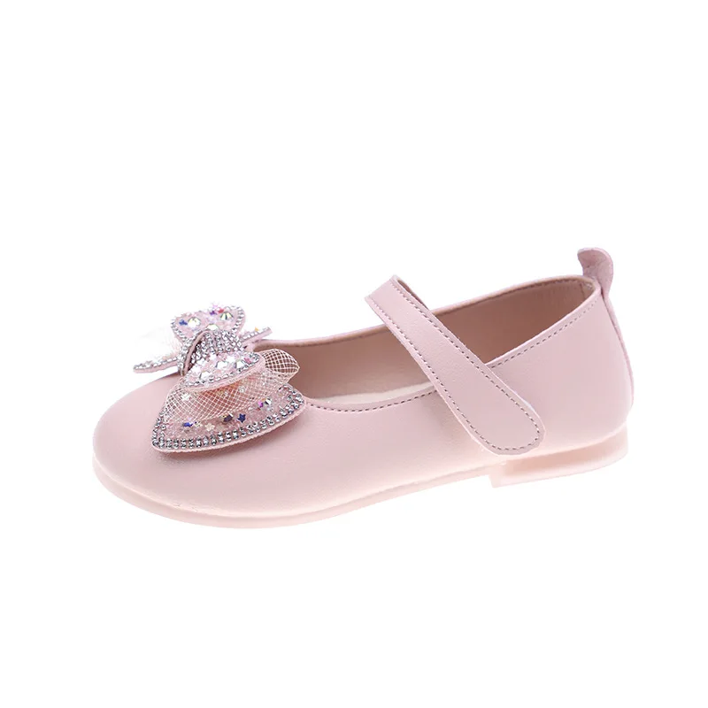 Girls Casual Shoes Princess Baby Sequin Bow Flat Shoes Fashion Children\'s Performance Leather Shoes 2023 Spring Summer New