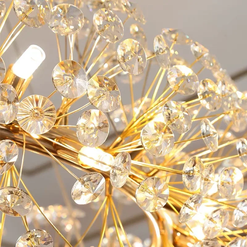 Sunflower golden crystal chandelier modern living room bedroom interior light luxury round luxury glossy chandelier