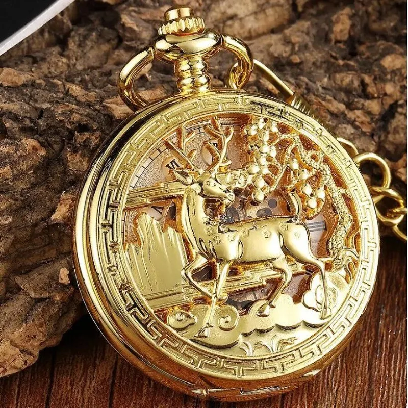 Men's watches, mechanical movement Roman digital dial pocket watches, mechanical movement retro gold pocket watches