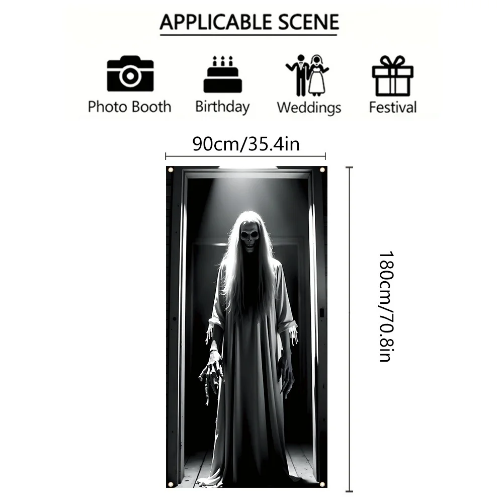 Scary Ghost Halloween Door Curtain Long Hair Specter Door Banner for Haunted House Front Door Horror Theme Party Decor ﻿ view 6