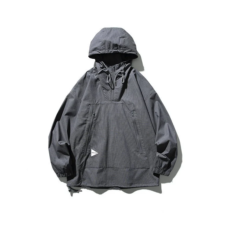 Spring Hooded Jacket Solid Color Basic Patch Half Zipper Pullover Outer Outdoor Trekking Camp Riding Fishing Travel Stormsuit