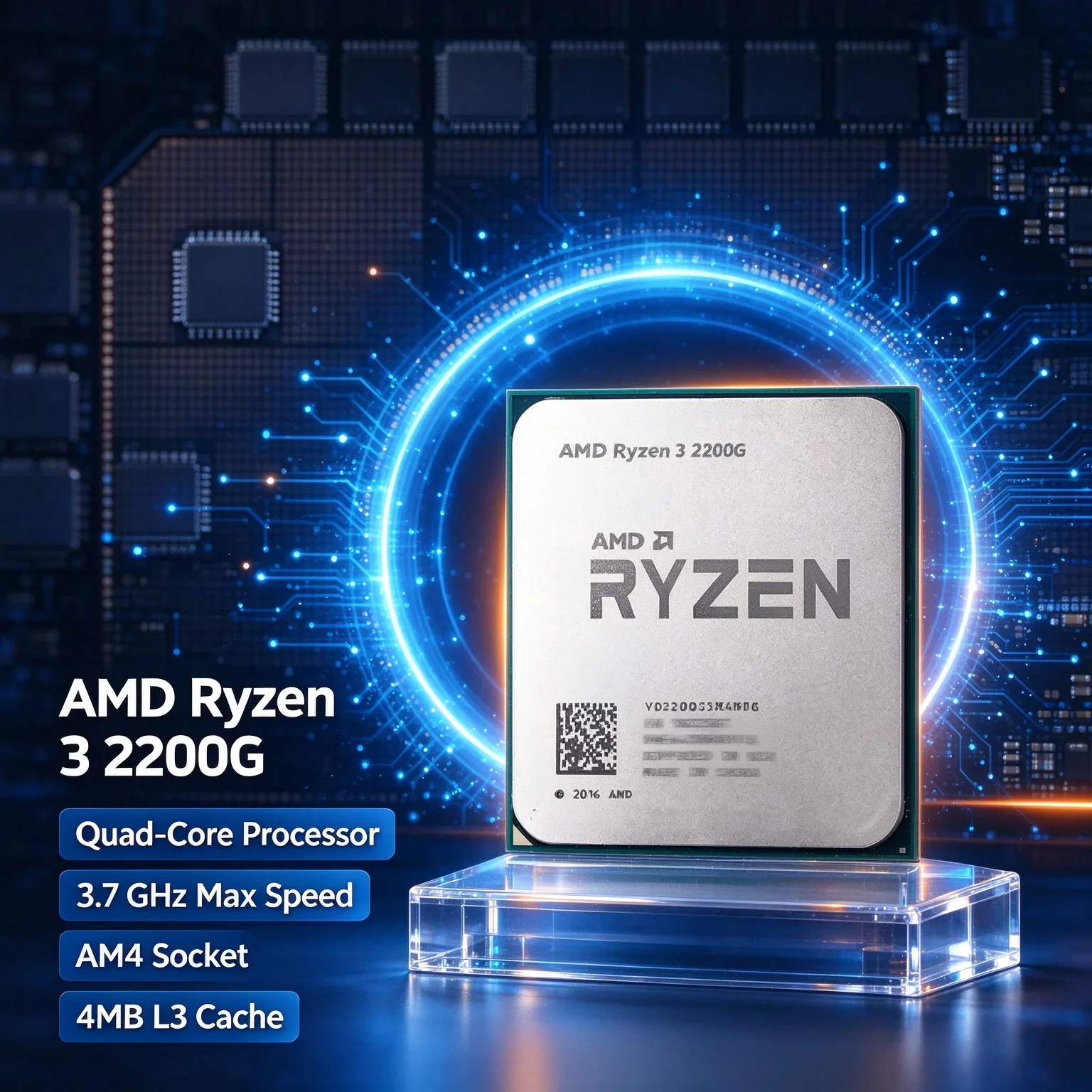 AMD Ryzen 3 2200G Quad Core 4 Thread 3.5GHz CPU with Radeon Graphics Socket AM4 DDR4 65W Desktop Processor for Office HTPC