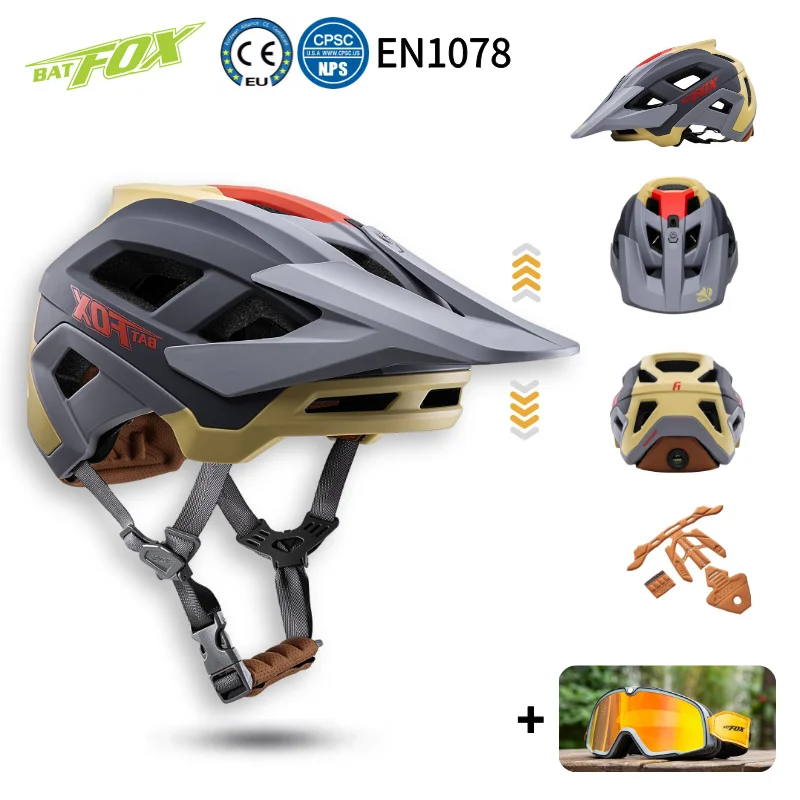 

BATFOX Bike Helmet with Visor Mountain Road Biking One-Piece Breathable Comfort Cycling helmet Men Women MTB bicycle helmets