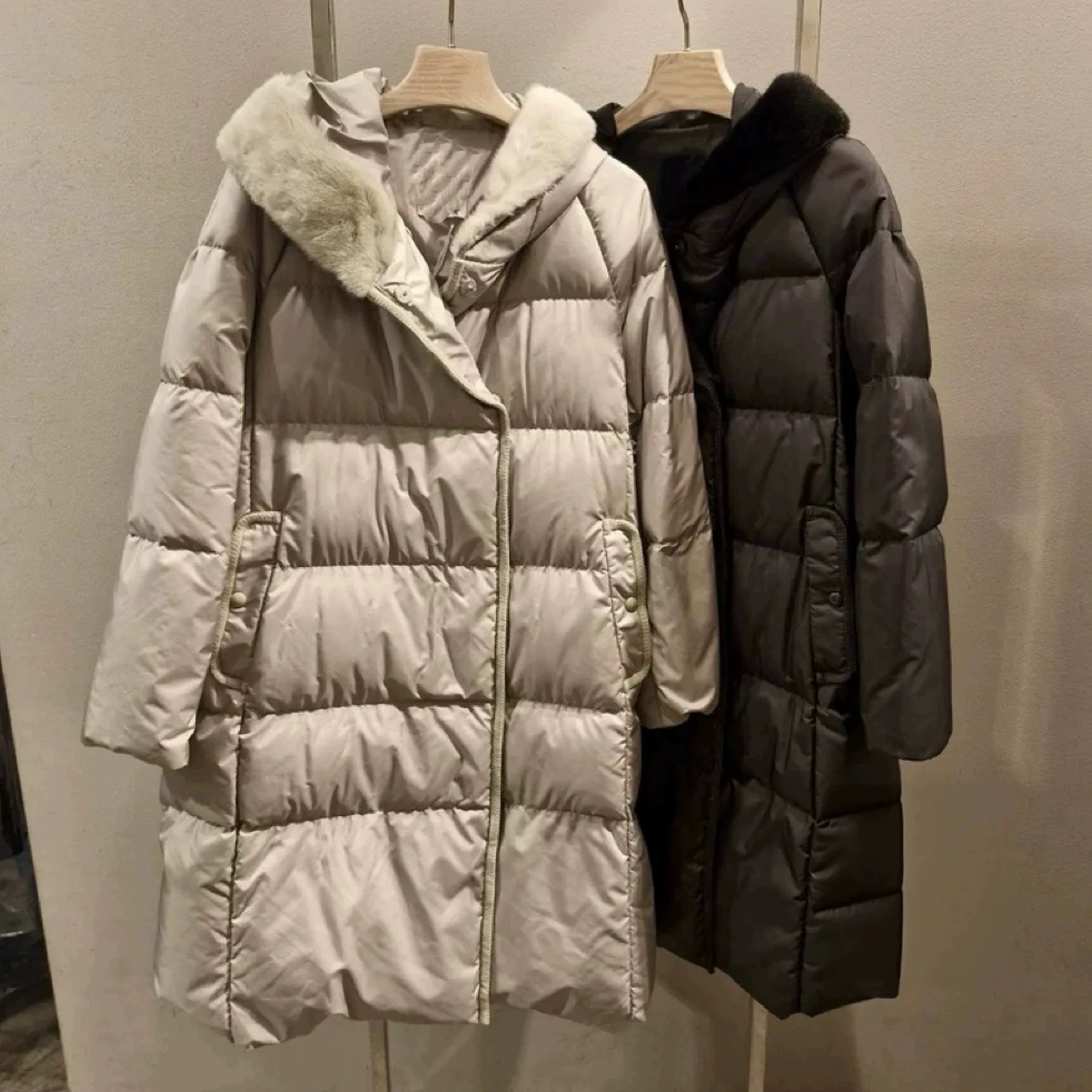 الليمون الجبن MIN25 الشتاء Faion مقنعين الربط تنوعا Thiened متوسطة الطول أوزة أسفل معطف دافئ تخفيف Sle Straig... #5