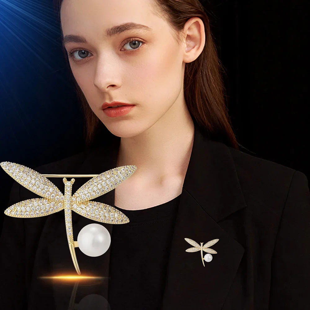 

High-end Fashion Insect Brooch for Women Pearl Inlaid zircon Dragonfly Brooch ladies Animal pattern Accessories Jewelry Gift new