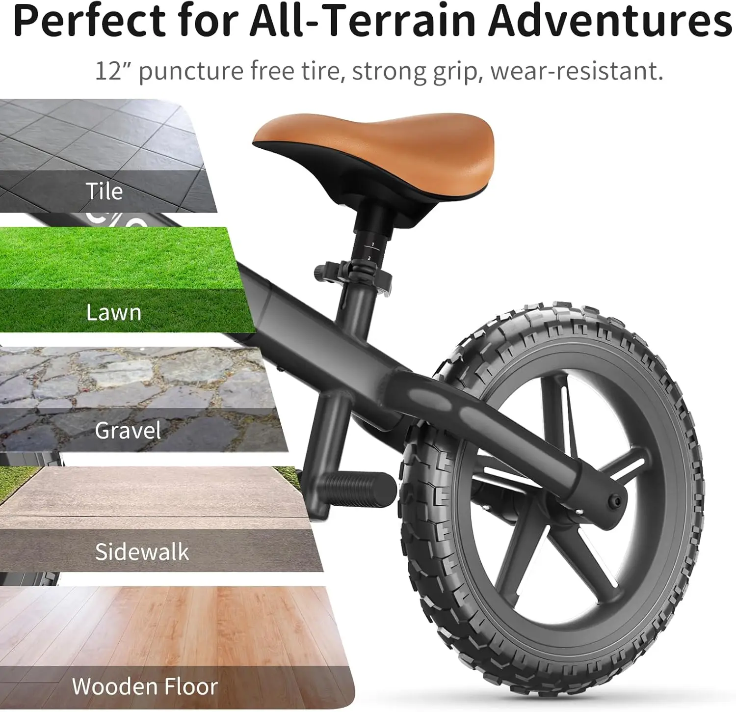 Rowerek biegowy dla dzieci w wieku 2-5 lat z podświetleniem LED, regulowany fotel i kierownicę oraz podnóżek, 12-calowe pociągi bez pedałów