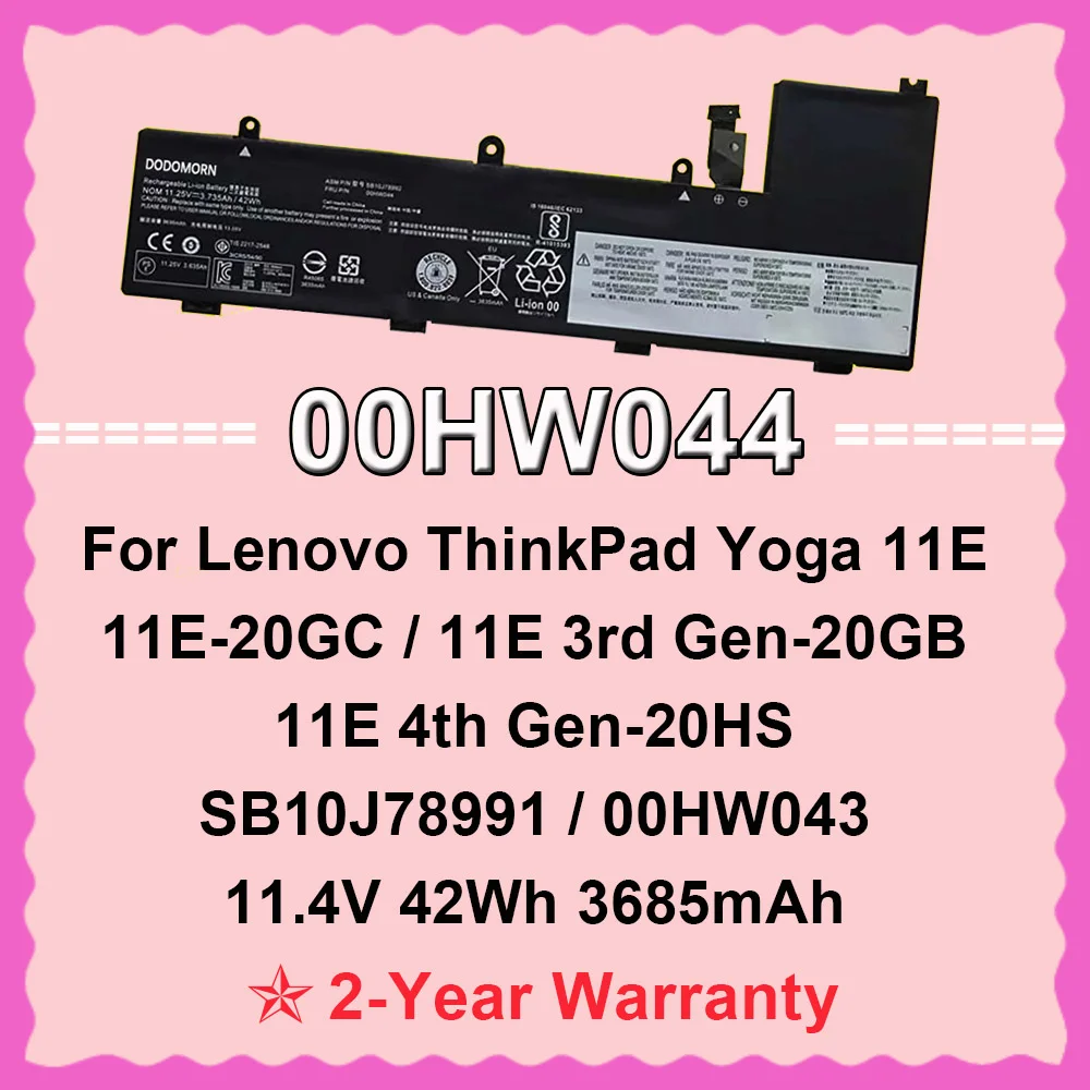 

DODOMORN FOR Lenovo ThinkPad Yoga 11E-20GC 11E-20LQ,11E 3rd/4th Gen 00HW044 00HW043 SB10J78991 11.4V 42Wh 3685mAh Laptop Battery