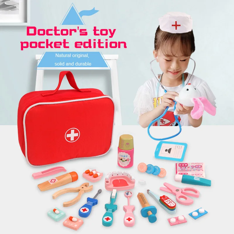 Pretend Play Doctor Toys Educational Toys for Children Kid Wooden Simulation Dentist Check Brush Teeth Medicine Set Role Playing