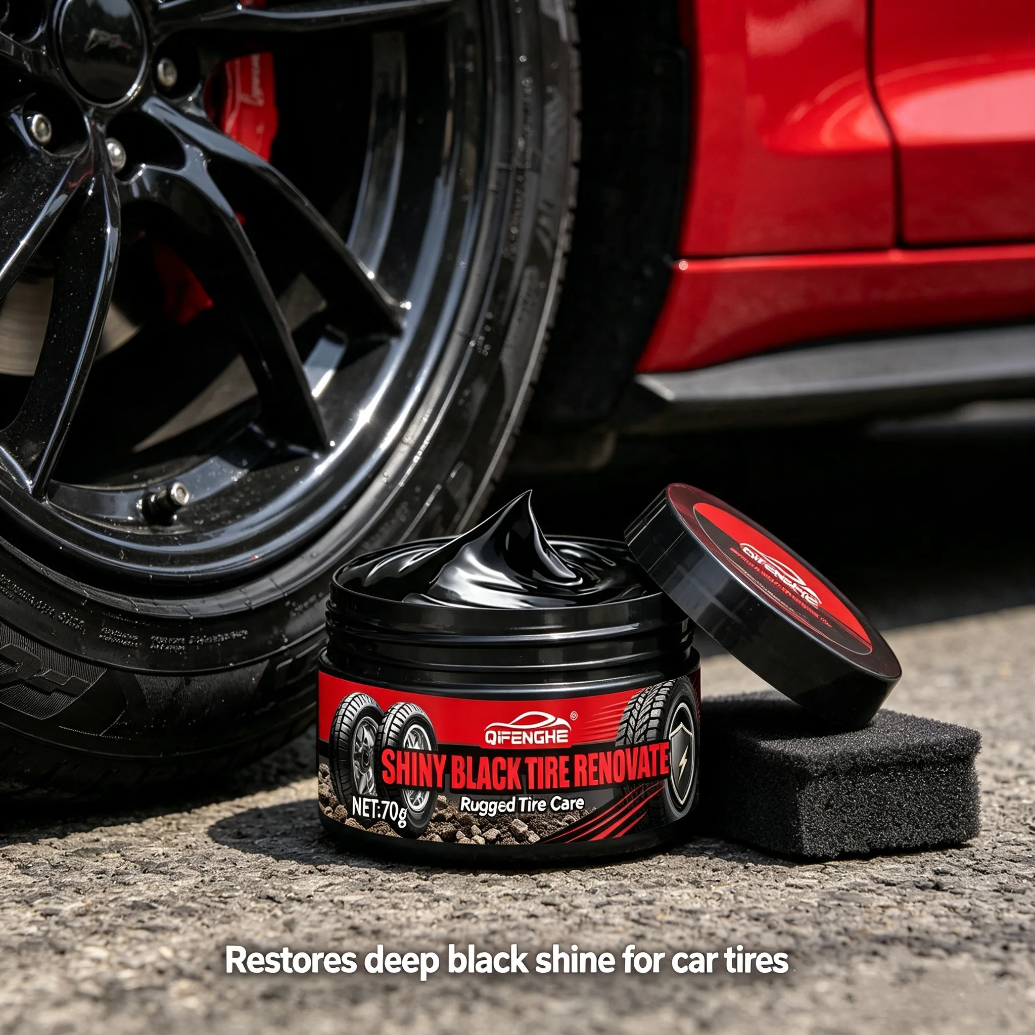 Rugged Tire Care Paste QIFENGHE 70g Waterproof Black Shine Coating Anti-Aging Dust Resistant Polish Cream for Off-Road & Daily A