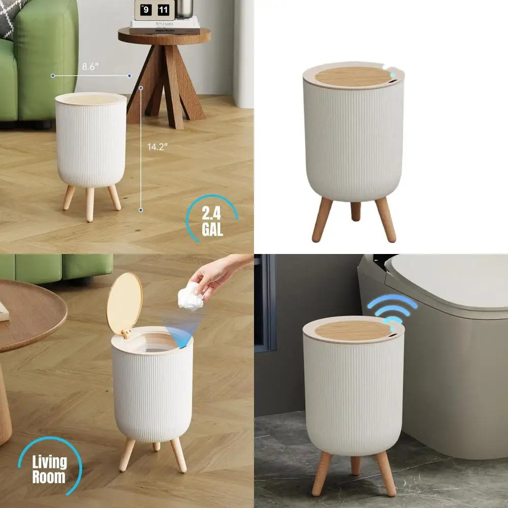 

Motion-Activated 2.4 Gallon White Trash Bin for Home & Office Use