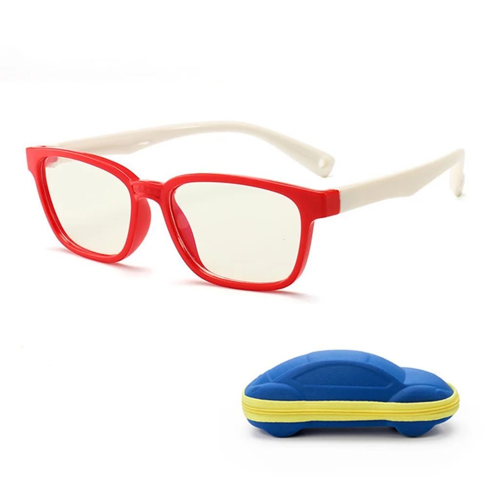 

Children Flat Lens Anti-Blue Light Glasses Red Frame White Legs Protective Eyewear Box Lightweight Durable Suitable for Kids
