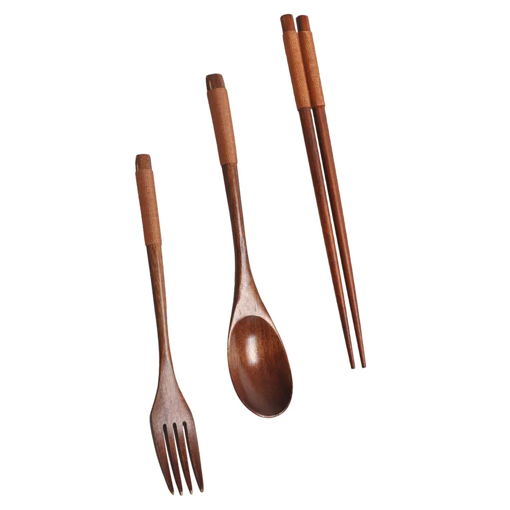 

Portable Wooden Tableware Set Travel Serving Utensils Foldable Picnic Lunch Camping Cutlery