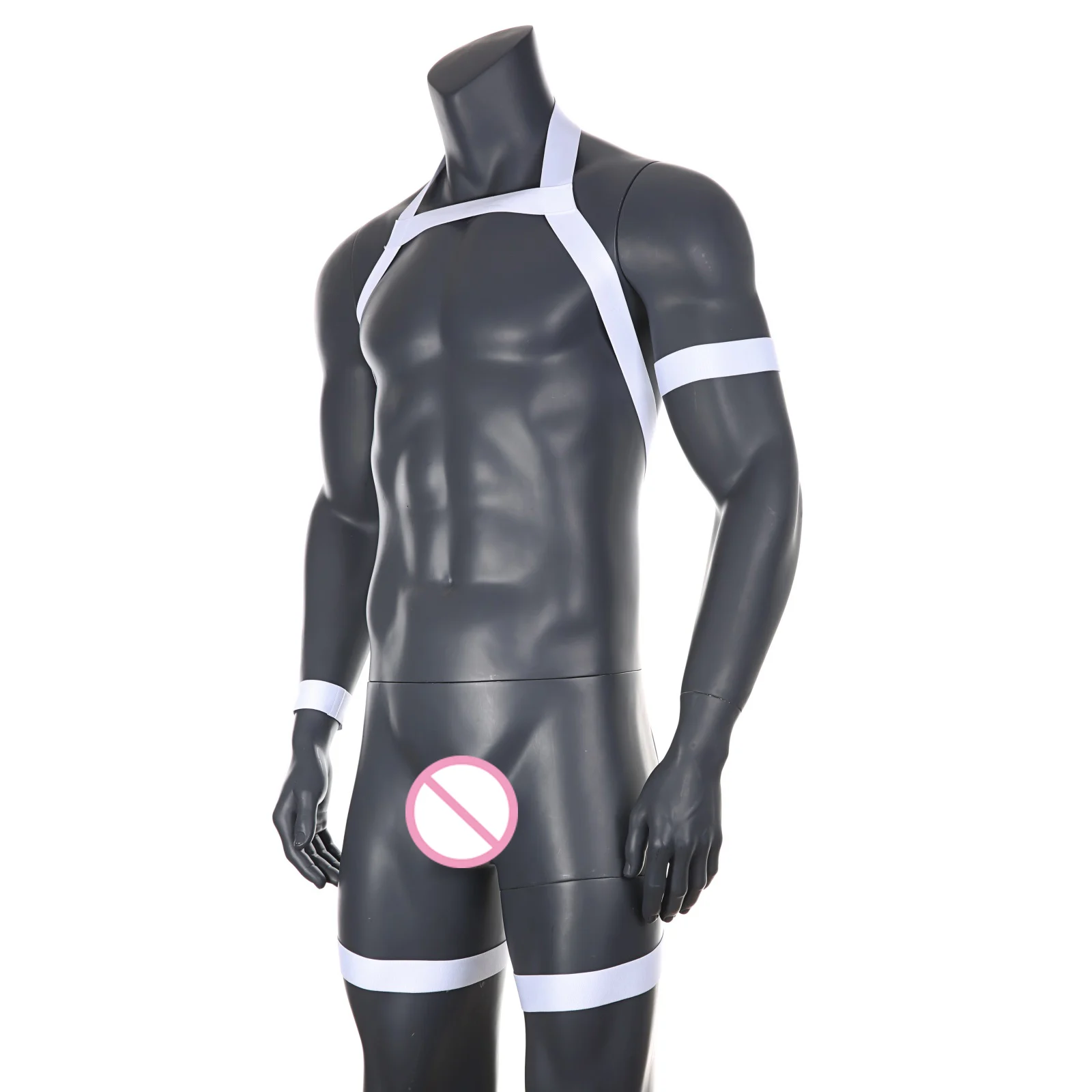 Men Body Chest Harness Man Sexy Bondage Lingerie Fetish Halter Neck BDSM Elastic Shoulder Straps with Armband Leg Ring Costume image 5