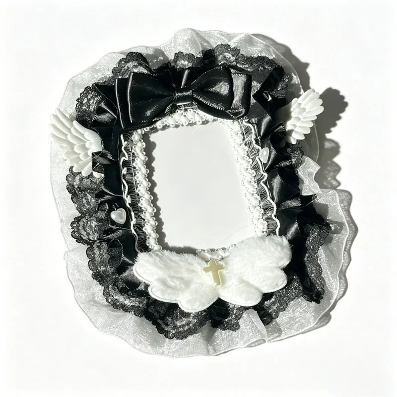 3 in Sweet Ruffle Lace Photocard Holder Angel Wing Bow Decor Kpop Photocard Frame Cute Handmade Card Display Case for Ita Bag image 4