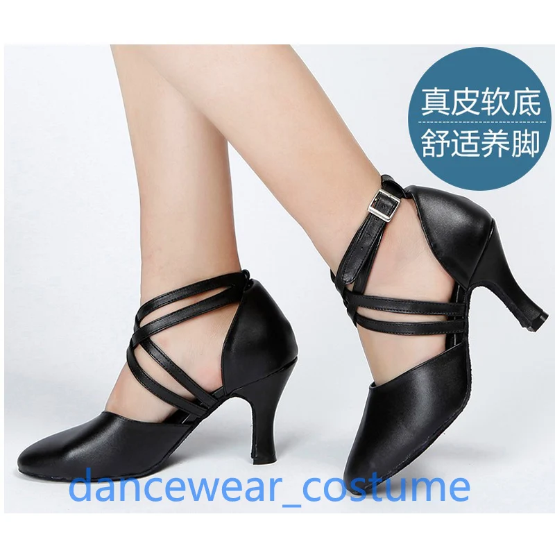 

Professional Black Genuine Leather Waltz Ballroom Latin Tango Modern Salsa Dance Shoes For Women/Lady/Girls Jazz Heels Shoe New