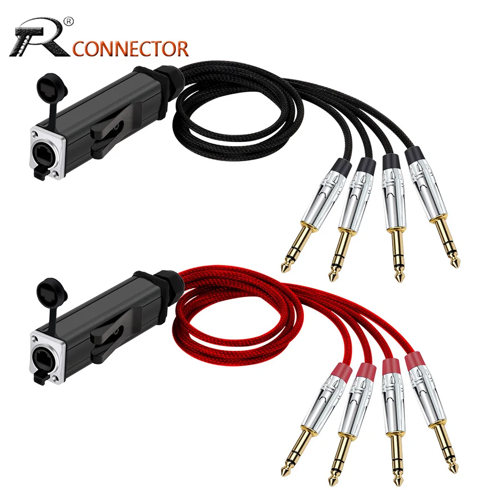 

Waterproof RJ45 CAT5 Female to 4 Channel 6.35mm Male Stereo Plug Audio Cable Network Signal Extender Splitter for Guitar Mixer