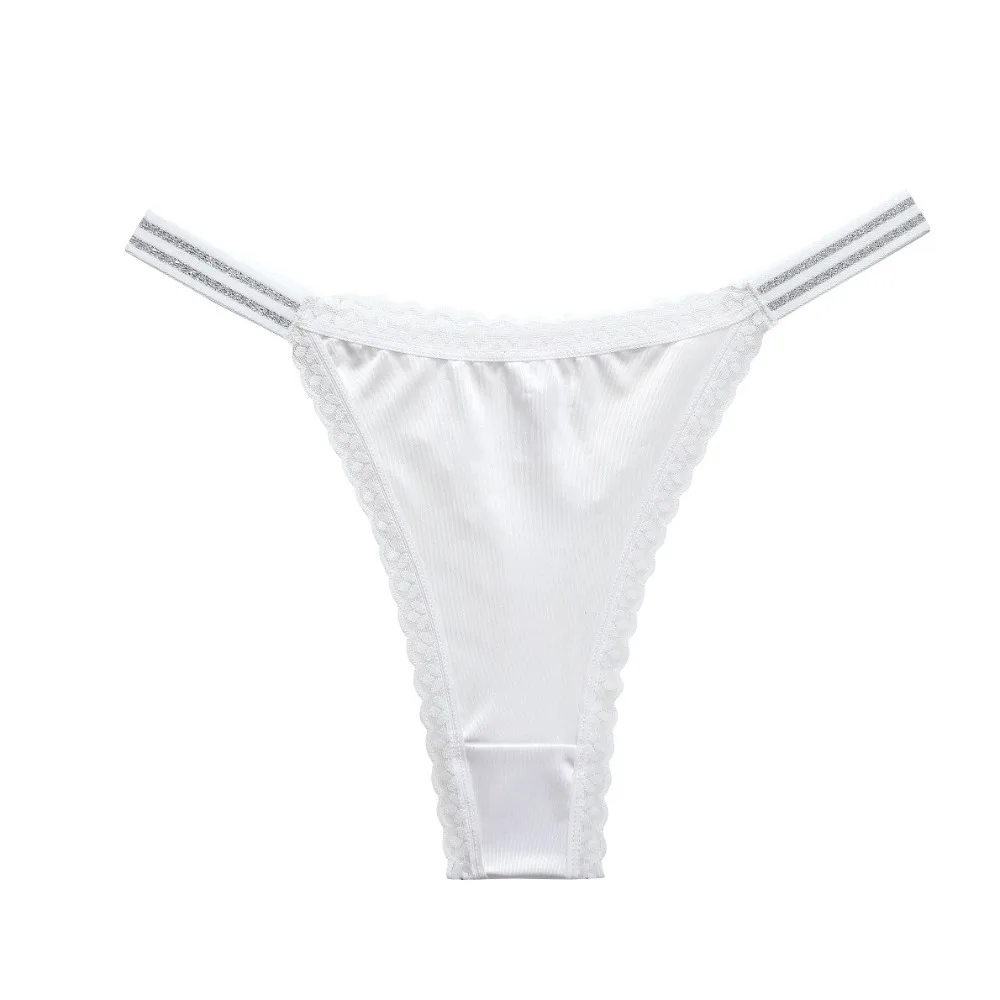 Breathable Low-waist Lace Flower Panties Cotton Crotch Lingerie Bikini Underwear Women Shine Belt Seamless Thong Gifts