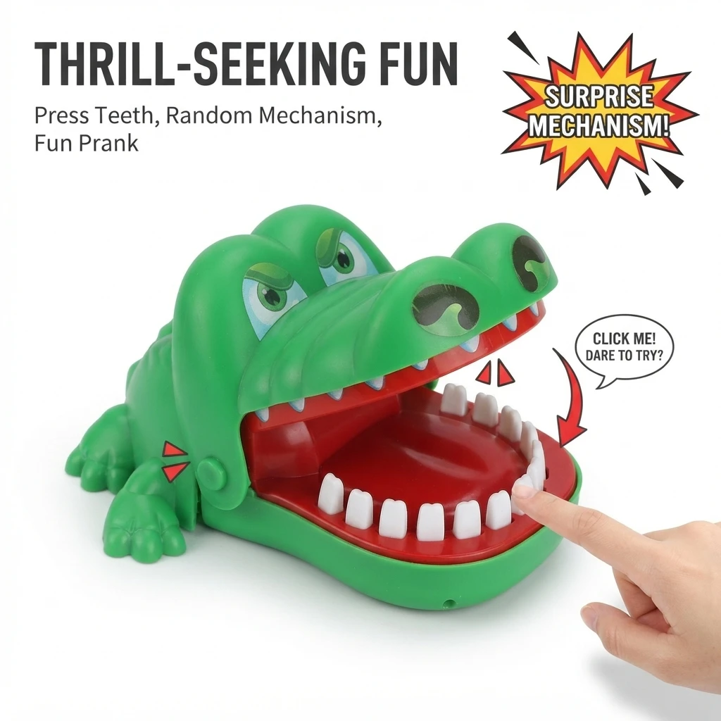 Popular Overseas Large-Sized Finger-Biting Crocodile Toy for Ages 3 and Up, Crocodile Dentist Prank Game, Random Trigger Mechanism for Family Party Pranks, Novelty Birthday Gift to Keep Away from Electronic Screens, Fun Finger-Biting Crocodile Game, Interactive Stress-Relief Prank Toy for Multiple Players, Smooth and Safe Tooth Surface, Family Tabletop Game, Holiday Party Favor, Suitable for Boys and Girls, Smooth and Safe Tooth Surface Plastic Game Toy, New Year's Day, Valentine's Day