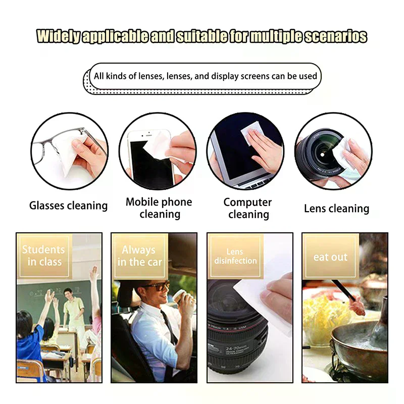 100Pcs Disposable Lens Cleaning Wipes Anti Fog Cloth for Glasses Phone Screen Jewelry