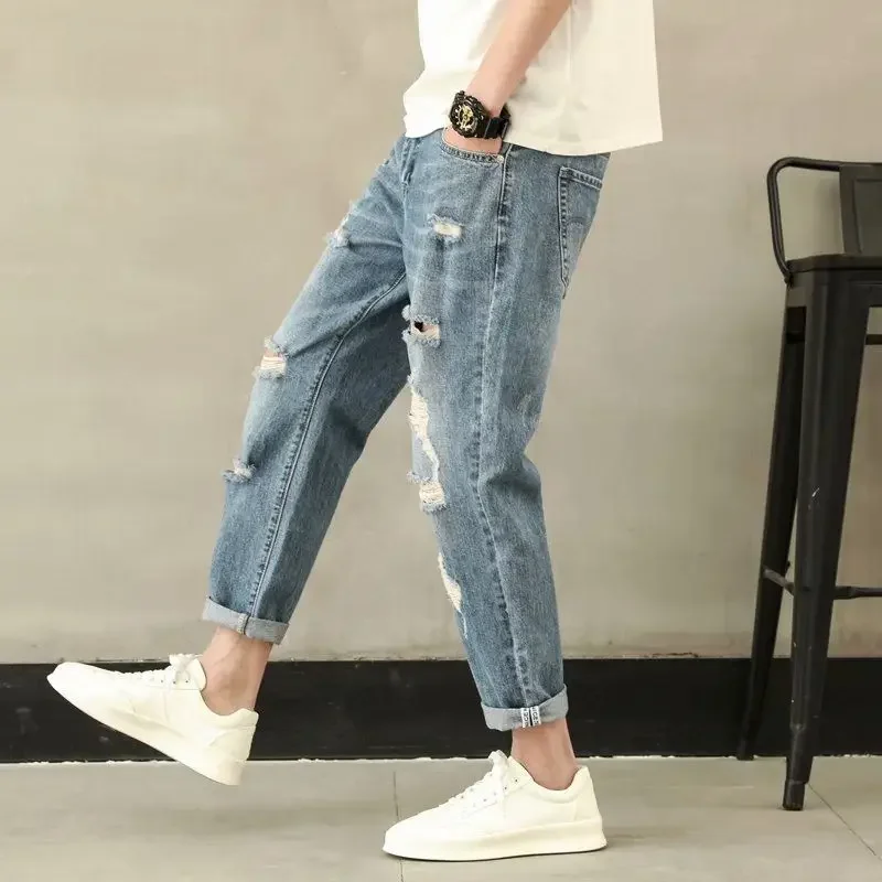 

Cropped Jeans for Men with Pockets Soft Xs Designer Clothes Trousers Y2k 2000s Cheap Korean Fashion Grunge 2025 Man Cowboy Pants