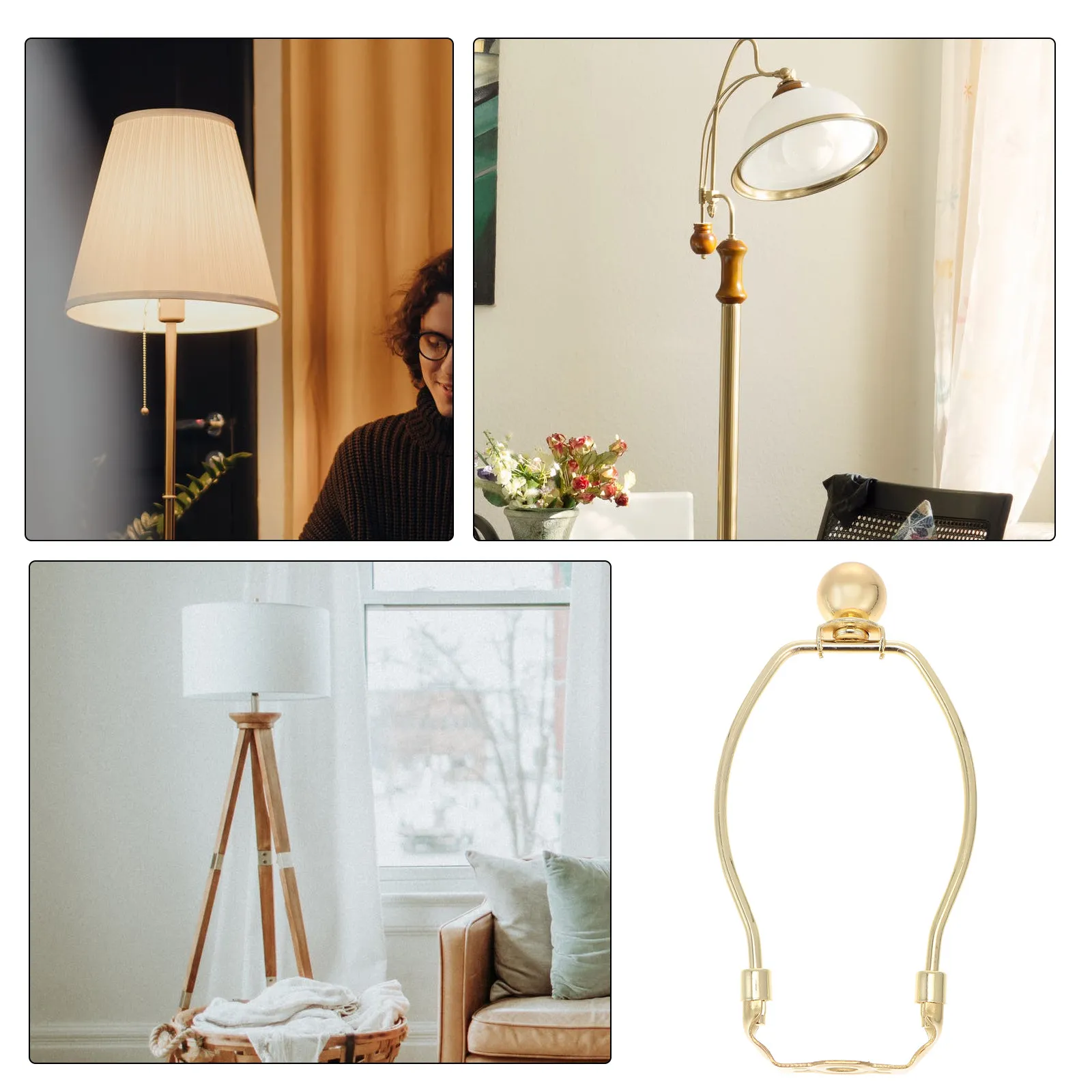 2Pcs Lamp Shade Holder Premium Lampshade Horn Frame for Floor Table Lamps Strong Metal Construction Lamp Harp Bracket for Indoor