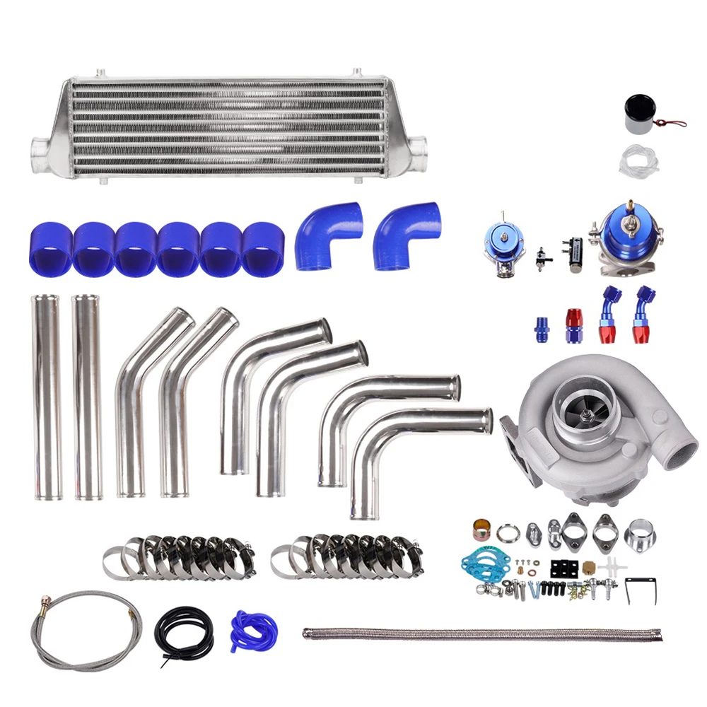 

Turbo Pressure T3 T4 T04E Universal Turbo kit Stage III+Wastegate+Turbo Intercooler++Piping Oil Line 10PC Turbocharger Kit