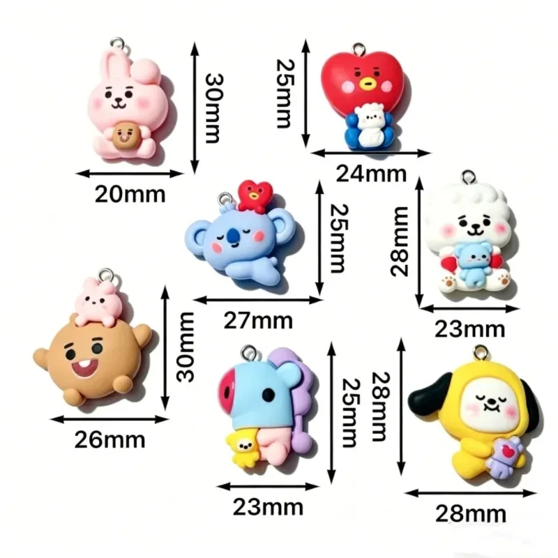7pcs BT21 Resin Cartoon Charm DIY Accessories Craft Supplies For Jewelry Making Earring Necklace Bracelet Pendant Phone Decro view 6
