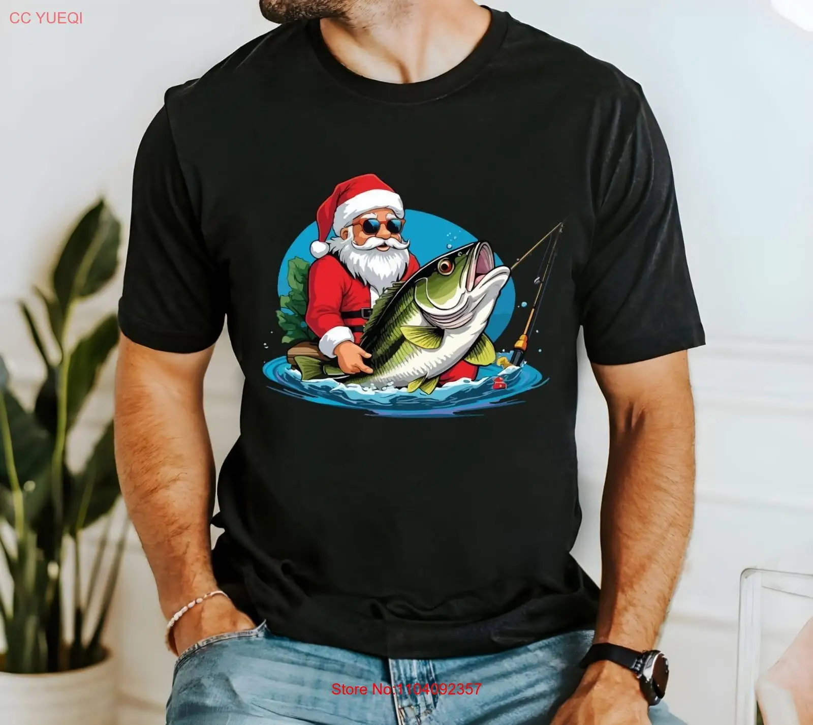 

Рождественская футболка с рыбаком Санта-Клауса, футболка унисекс, праздничная рубашка для рыбалки, забавная