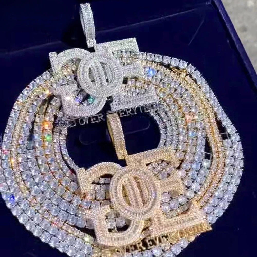 

Хип-хоп 5A + CZ Stone Paved Bling Ice Out GOE Letters Подвески Ожерелья для Мужчин Рэпер Ювелирные Изделия Золото Серебро Цвет