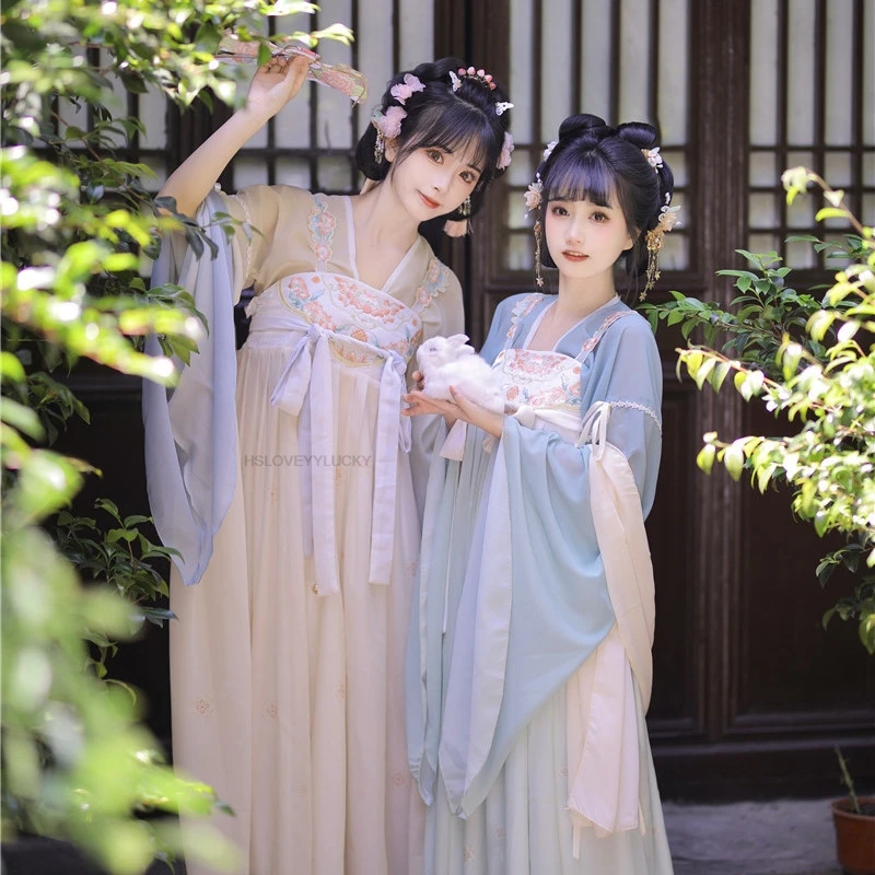 

Chinese Embroidery Tang Qiqun Han Elements National Style Daily Halter Skirt Spring And Summer Embroidery Hanfu Dress Set