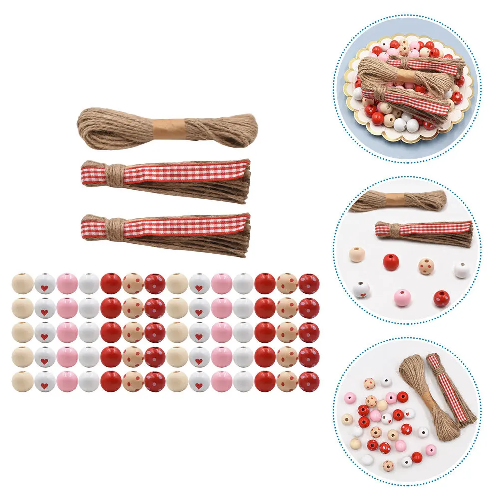 

1 set 1 Set Wooden Beads Diy Craft Kit Smooth Loose Beads For Valentine'S Day Garland Jewelry Bracelet Necklace Romantic Decor