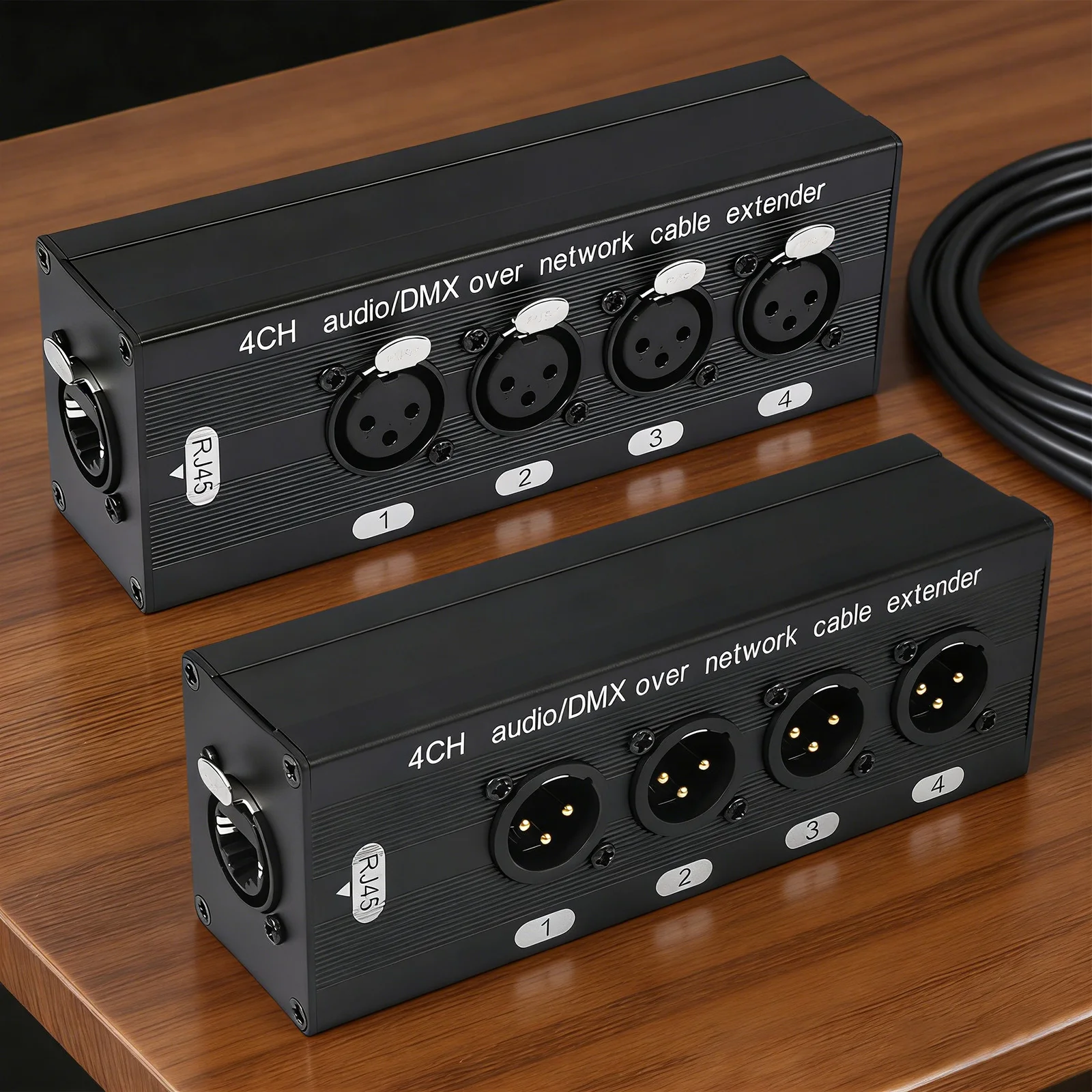 1 Pair XLR Male to Female Extender Aluminum Alloy Housing Anti Interference Strong Plug and Play 4 Channel XLR over Cat6 Exten