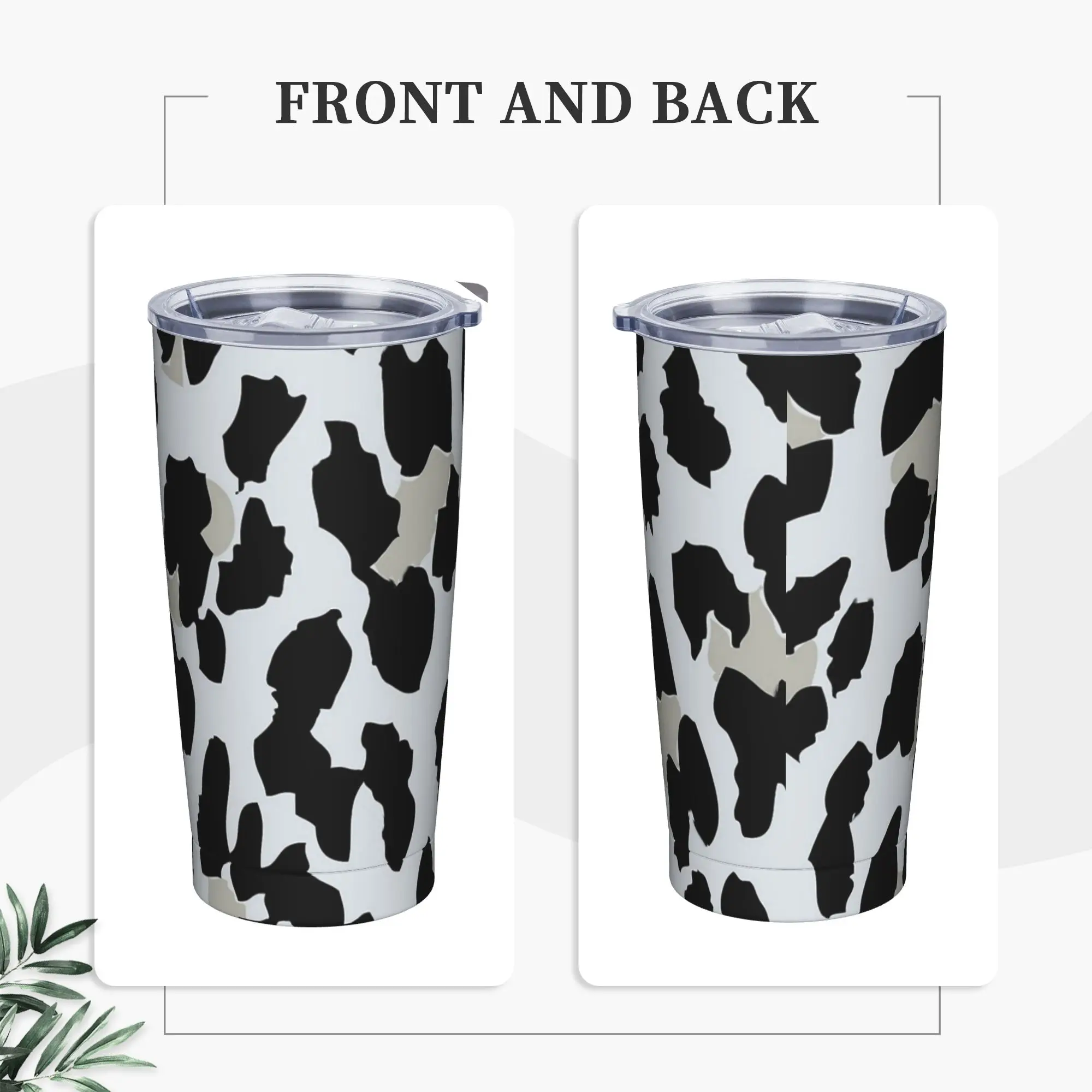 Simulated Print Chic Snow Leopard Print Insulated Tumbler with Straws  Vacuum Thermal Mug Double Wall Car Bottle Cups, 20oz