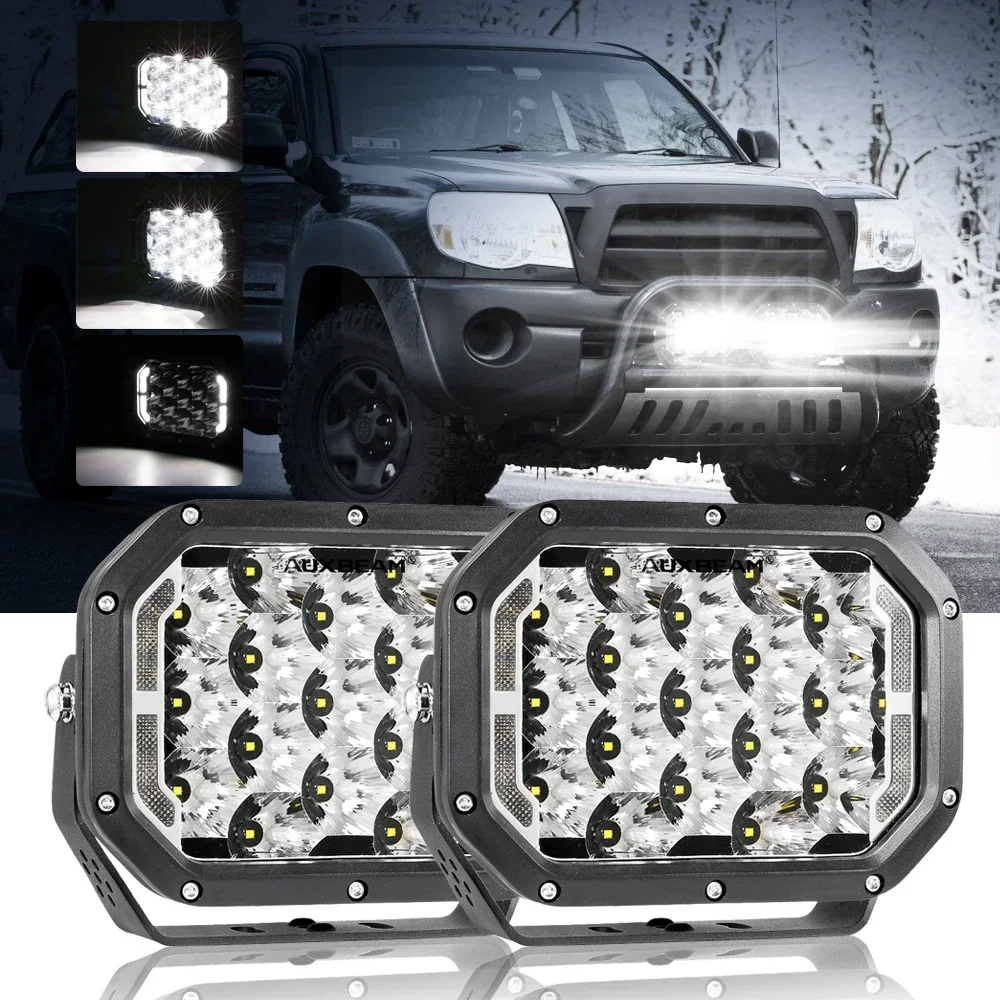 AUXBEAM 7X5 inch Rectangle LED Driving Work Lights with Wiring Harness 10-30V WHITE & AMBER Light Universal Spot Work Light