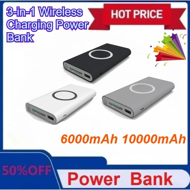

New High Capacity 10000mAh 3 in 1 Bidirectional Wireless Receiving Power Bank Universal for Phones Portable and Compact