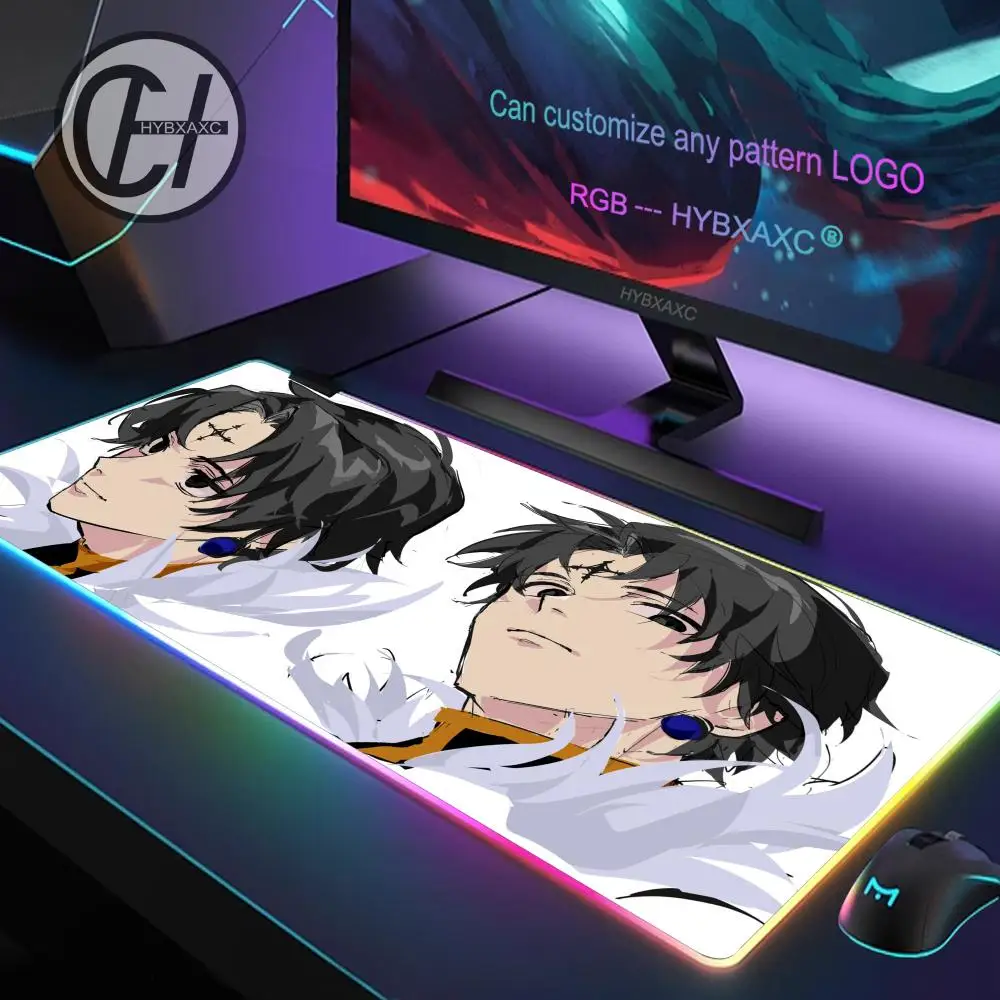H-hunter X H-hunter Mouse Pad RGB Gaming Mouse Pad Desk Mat HD Gamer Lampu LED Besar XXL Chrollo MousePads PC Komputer Karpet