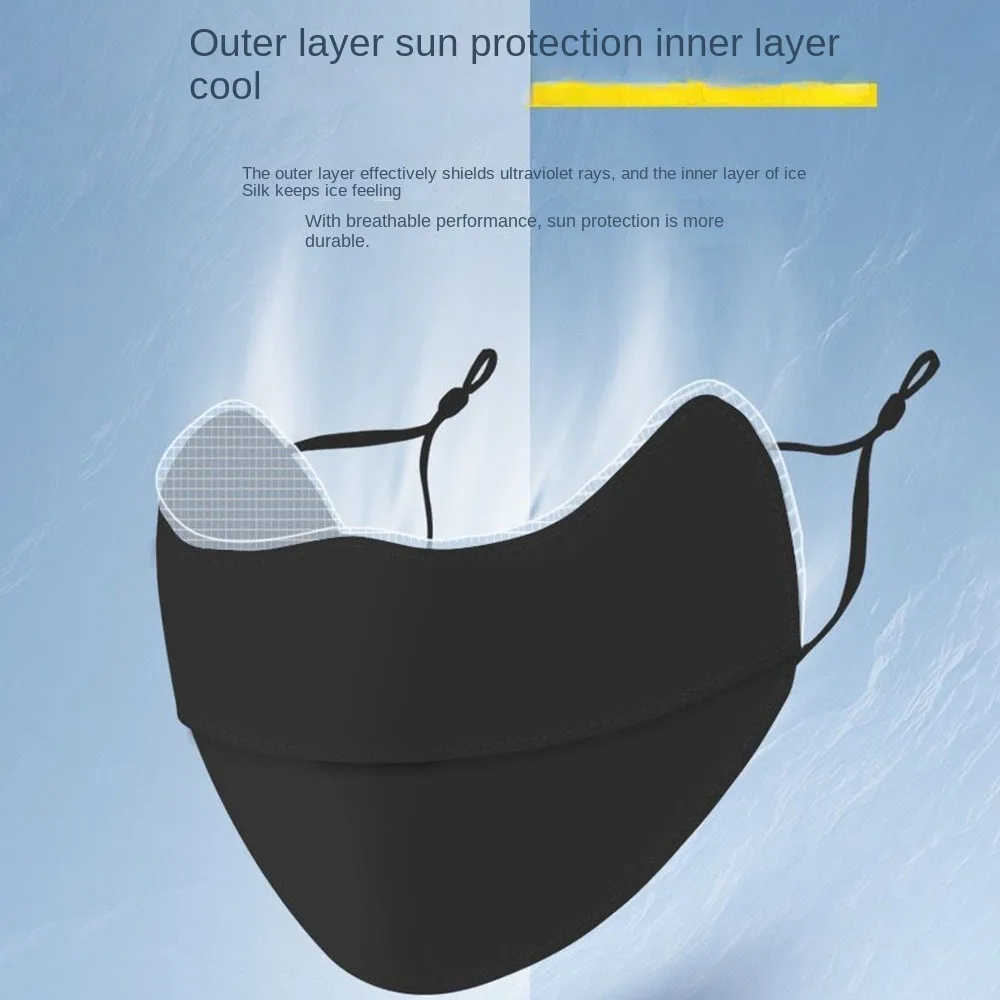 UV日焼け止めアイスシルクサンスクリーンマスク、通気性のある調節可能な顔の保護、洗えるフェイスカバー、屋外、新しい