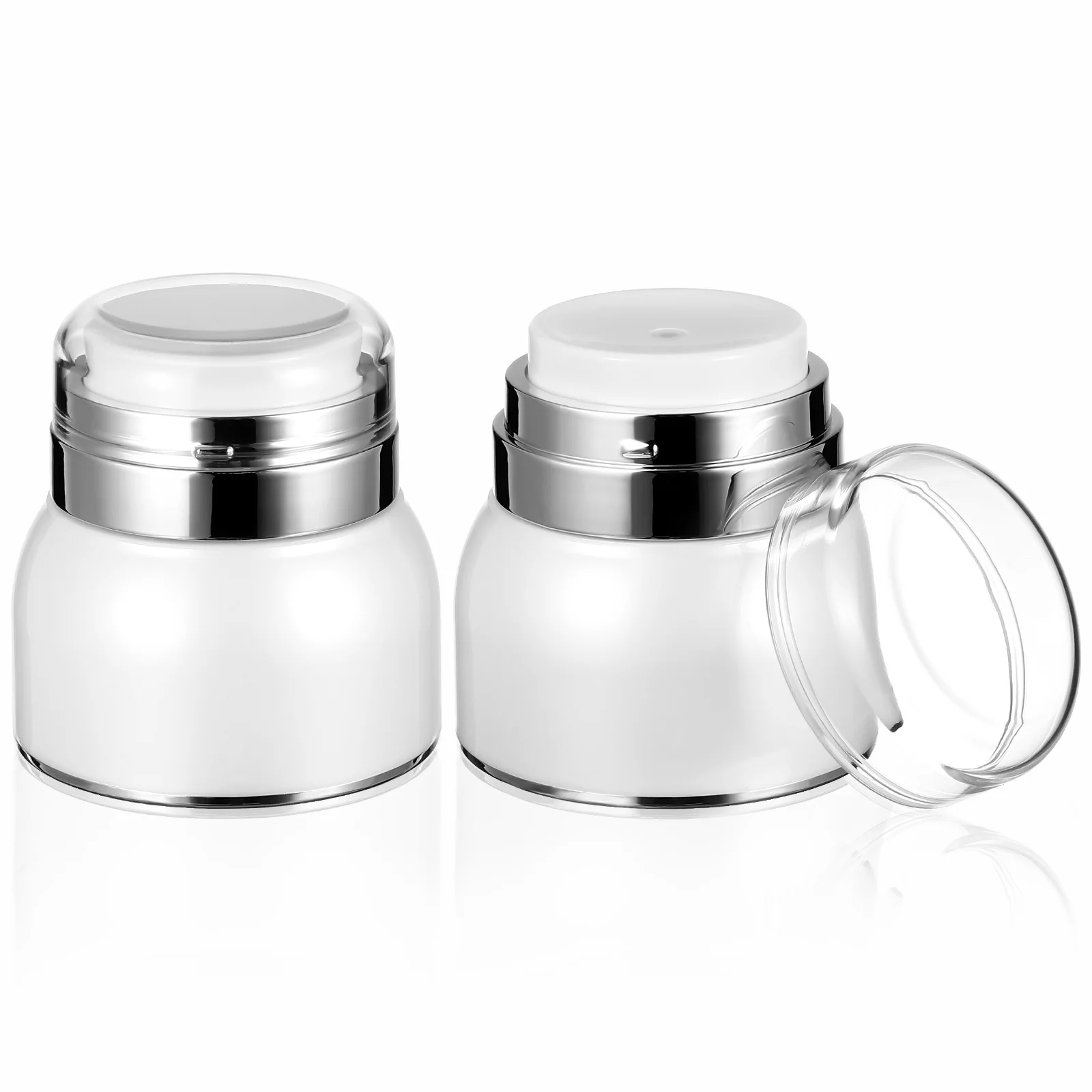 2Pcs Airless Pump Jars Vacuum Portable Bottles Refillable Travel Moisturizer Containers Press Pump Lotion Jars