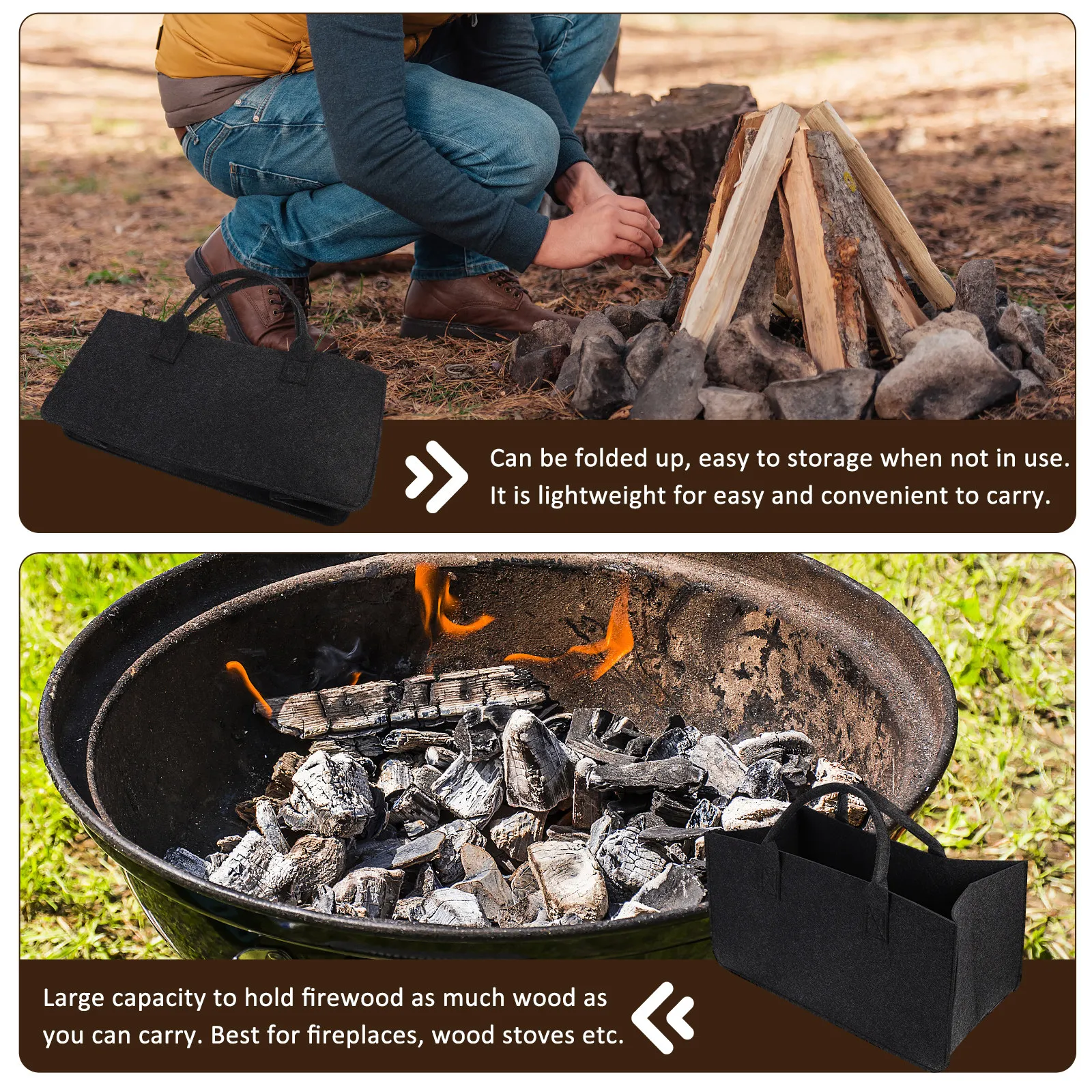 

1 шт. Сверхпрочная войлочная сумка для дров большой вместимости, складная сумка-переноска для дров, для костра, печи, садовых инструментов, сумка для хранения