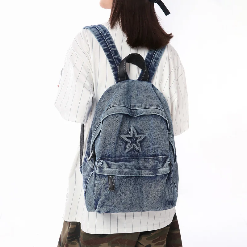 Canvas backpack, Korean style, large capacity, suitable for students, casual travel, washable, with a distressed finish, and a f