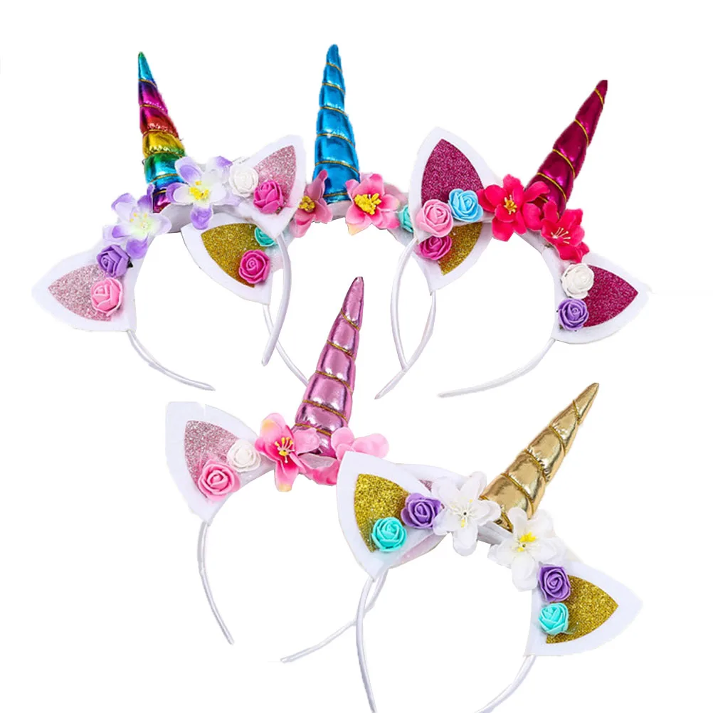 

5PCS Unicorn Hair Kids Ears Headb Glitter Lightweight Non Fading Birthday Party Carnival Christmas Accessories Girls