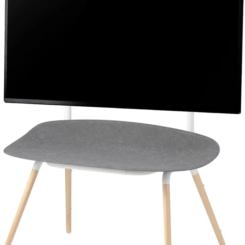 

Height-Adjustable Metal Base TV Stand with Solid Wood Legs, Felt Shelf, Supports 55-70 Inch LED Screens, Universal Mount (White