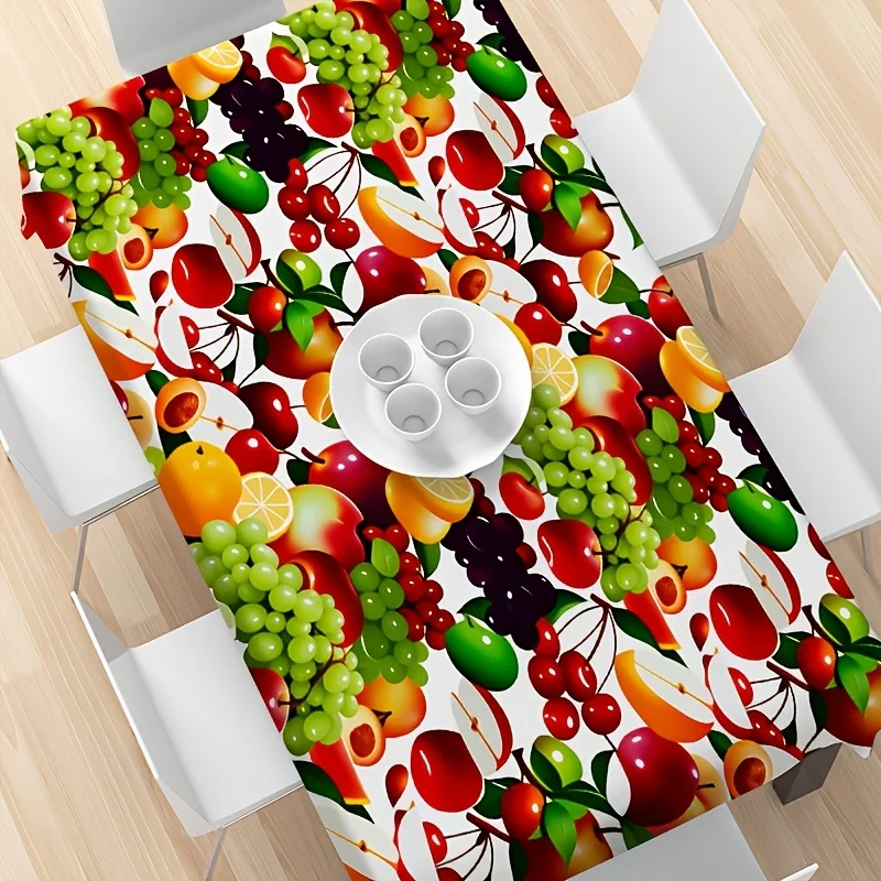 Colorful Fruit Pattern Polyester Tablecloth for Kitchen Dining Room Decor Centerpiece Rectangular Table Napkins Linens Table Cov
