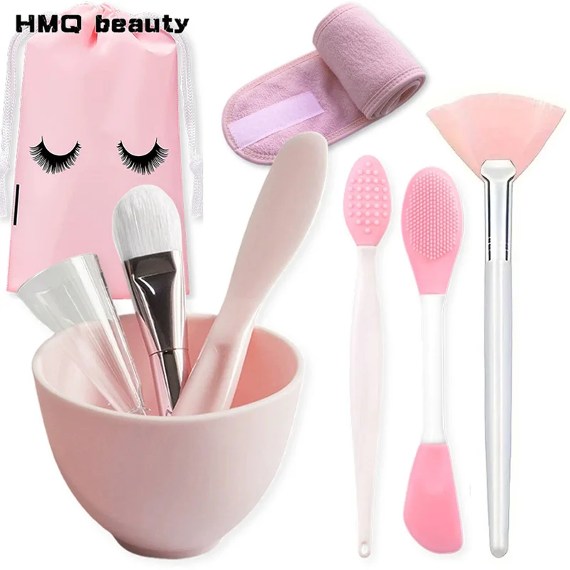 9pcs/set Silicone Face Mask Mixing Bowl Set Facial Applicator Spatula Mask Bowl Spoon Portable Facemask Mixing Brush Beauty Tool