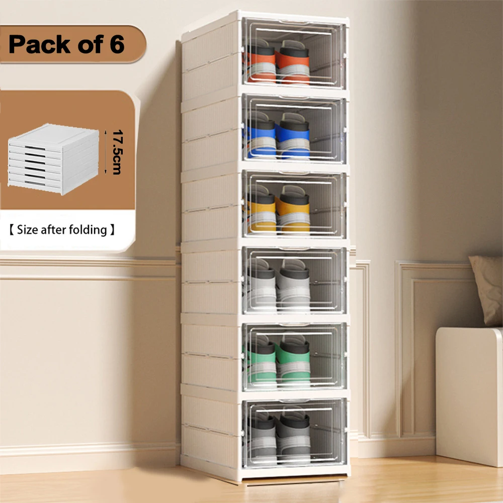 Boîte à chaussures pliable à 6 niveaux, boîte de rangement transparente pour chaussures de sport, organisateur de chaussures, armoire anti-poussière, étagère à chaussures